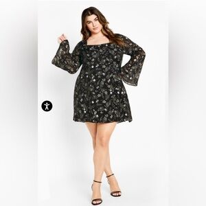 City Chic Women's Dress-Emmie Print - Rebel Love Black - XXL